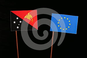 Papua New Guinea flag with European Union EU flag on black