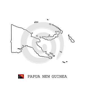 Papua New Guinea map line, linear thin vector simple outline and flag. Black on white