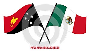 Papua New Guinea and Mexico Flags Crossed & Waving Flat Style. Official Proportion. Correct Colors