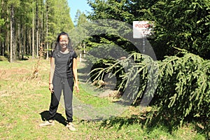 Papuan girl on border of Czechia and Germany