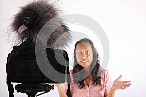 Papuan girl talking in front of camera