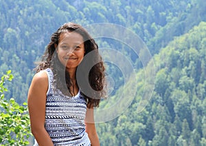 Tourist in front of forest hills in Slovak Paradise