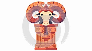 Papyrus column or stone column with ram head cartoon modern illustration. Egyptian culture religious symbol on white