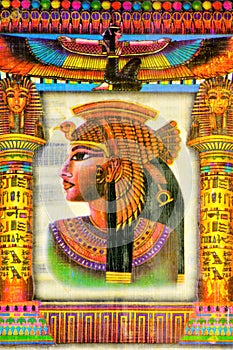 Papyrus Egyptian Queen Cleopatra, a famous woman of antiquity. Cleopatra had the attention of two great Roman generals Julius photo