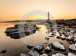 Paquis Lighthouse at Sunrise, Geneva