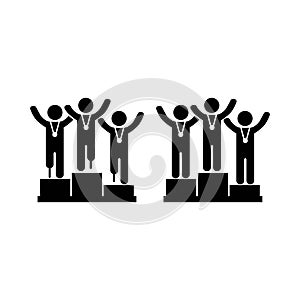 Para-athletes on a podium or paralympics, victory icon in black on an isolated white color background. EPS 10 vector