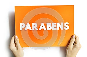 Parabens Happy Birthday in Portuguese text on card, concept background