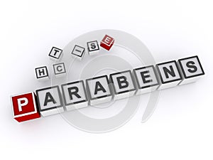 parabens word block on white