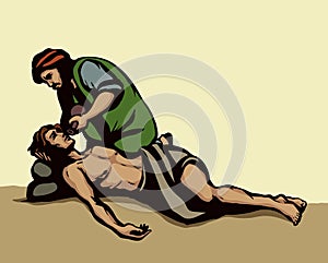 The parable of the good Samaritan. Vector drawing