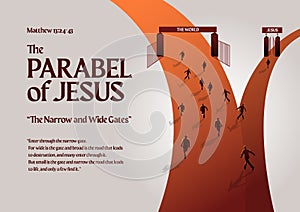 The Parable of the Narrow and Wide Gate. Vector Illustration