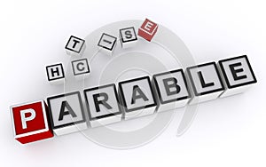 parable word block on white photo