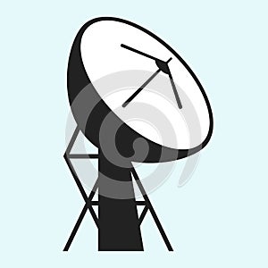Parabolic antenna icon in black isolated. Geometric forms.
