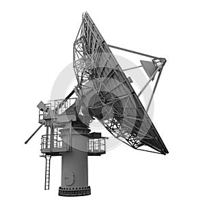 Parabolic antenna for satellite communications isolated on white