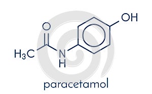 Paracetamol acetaminophen analgesic drug molecule. Used to reduce fever and relieve pain. Skeletal formula.