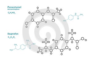 Paracetamol, Acetaminophen. Ibuprofen. The Structural Formula of a Chemical Compound