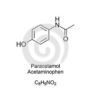 Paracetamol, acetaminophen, formula and molecular structure photo