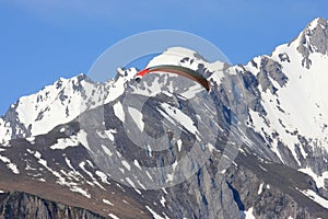 Parachute against white mountains in the Pyrenees