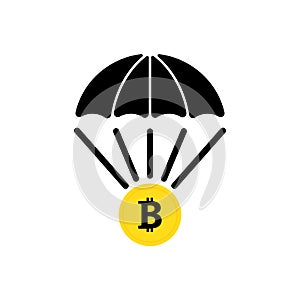 Parachute with bitcoin gold coin icon. Money sign. Delivery concept. Vector EPS 10. Isolated on white background