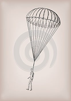 Parachute chute brolly or guardian angel with men person fly, fl photo