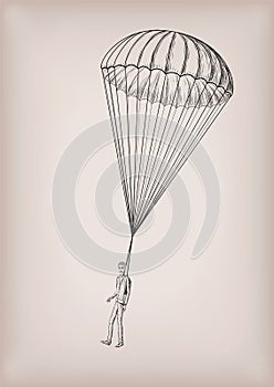 Parachute chute brolly or guardian angel with men person fly, fl