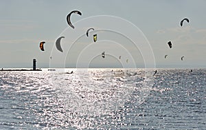 Parachute competition over the lake