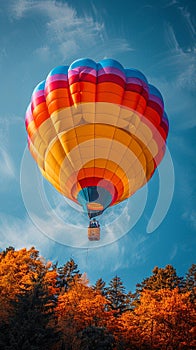 Parachute descent against a clear blue sky