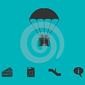 Parachute gift box package icon flat