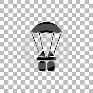 Parachute gift box package icon flat