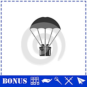 Parachute gift box package icon flat