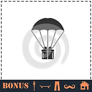 Parachute gift box package icon flat