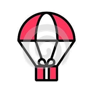 Parachute Gift box vector illustration, filled style icon
