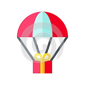 Parachute Gift box vector illustration, flat style icon