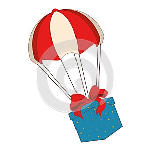 Parachute with giftbox present isolated icon