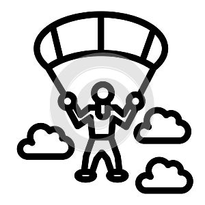 Parachute jumper line icon. Parachutist and clouds vector illustration isolated on white. Parachuting outline style