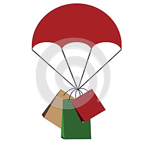 Parachute with shopping bag on a white