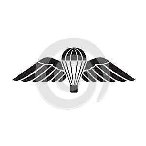 Parachute with Wings or Parachutist Badge Used by Parachute Regiment in British Armed Forces Military Badge Black and White