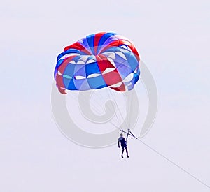 Parachuter descending with a parachute