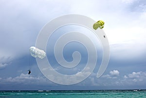 Parachutes over the ocean