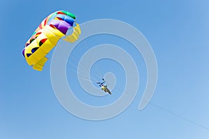 Parachuting above the sea, skydiver