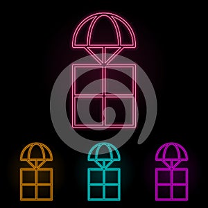 parachuting color neon set. Simple thin line, outline vector of drones icons for ui and ux, website or mobile application