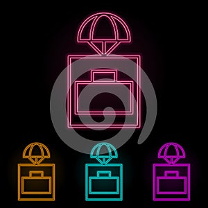 parachuting color neon set. Simple thin line, outline vector of drones icons for ui and ux, website or mobile application