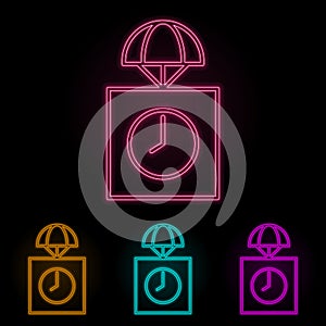 parachuting color neon set. Simple thin line, outline vector of drones icons for ui and ux, website or mobile application