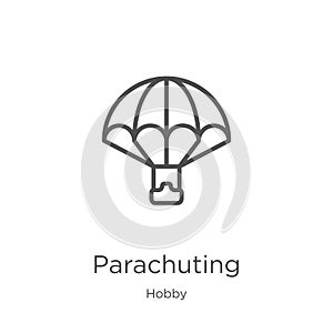 parachuting icon vector from hobby collection. Thin line parachuting outline icon vector illustration. Outline, thin line