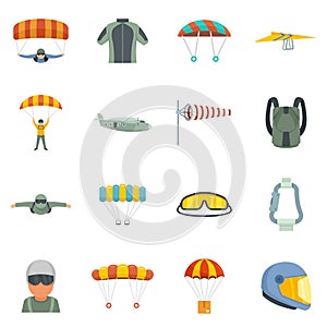 Parachuting icons set flat vector isolated