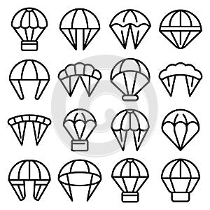 Parachuting icons set, outline style