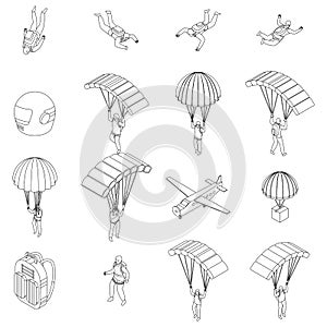 Parachuting icons set outline vector