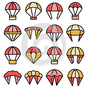 Parachuting icons set vector flat