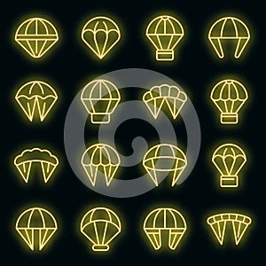 Parachuting icons set vector neon