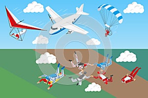 Parachuting Isometric Horizontal Banners