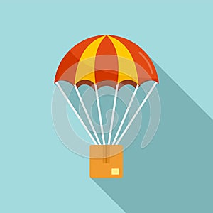 Parachuting parcel icon, flat style